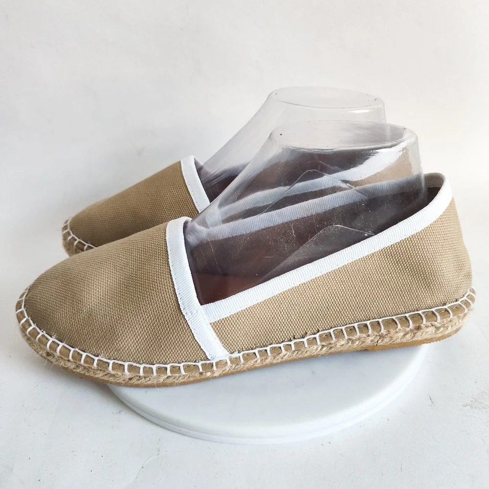 Andre Assous Flats 9.5 / 40 Espadrilles Hemp Canvas Beige Tan Vegan Slip On Boho